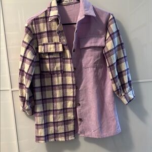 💸CLEARANCE 4/$15💸 Plaid and Corduroy Flannel- Purple and Cream